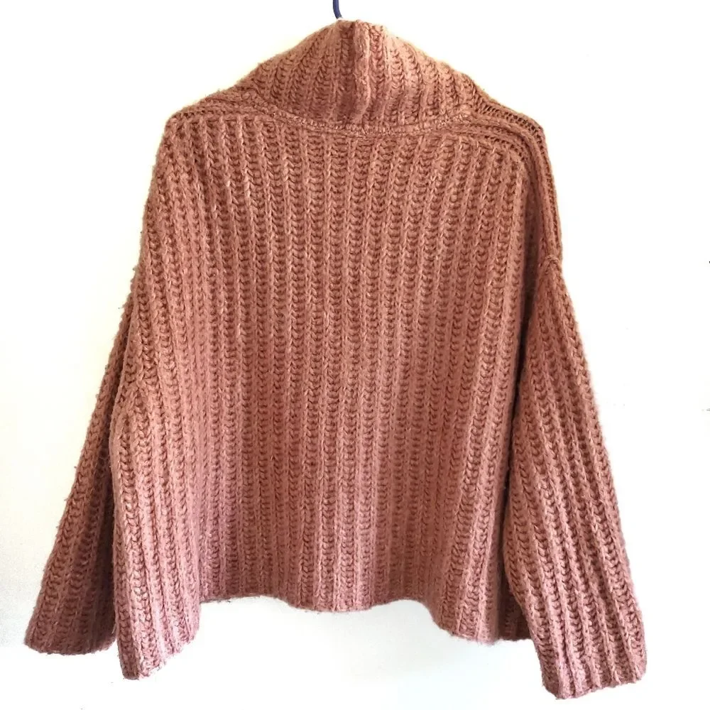 Free People Fluffy Fox Sweater Papaya Alpaca Wool Blend cowl neck chunky XS